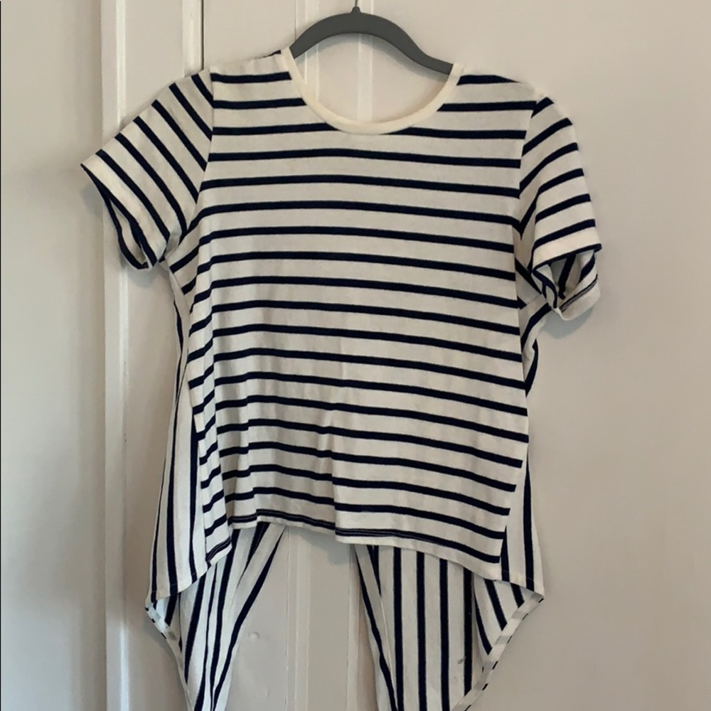 Blue and white striped top